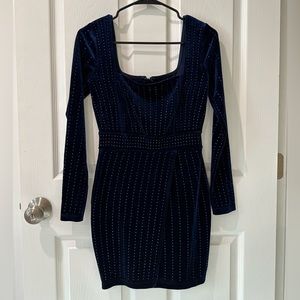 Navy Long Sleeve Diamond Dress